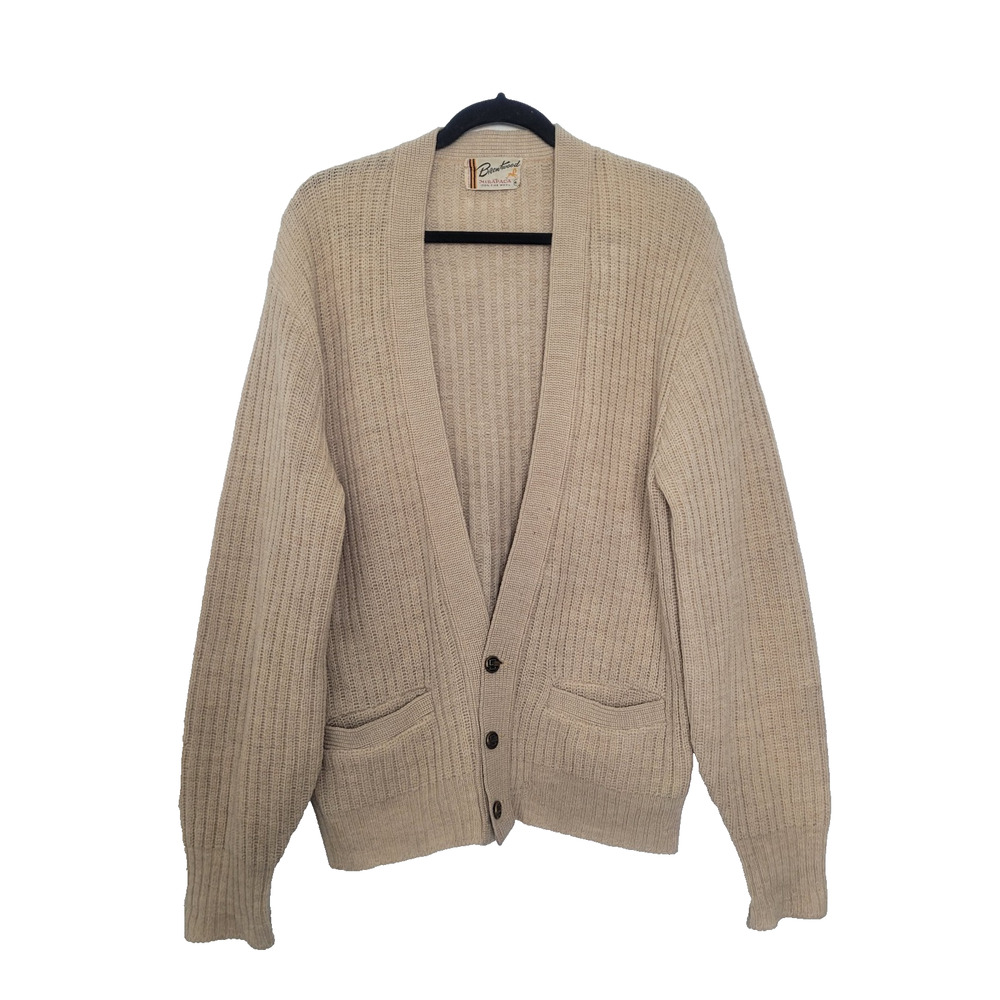 Vintage Brentwood Fine Wool Cardigan Size 44 Tan Preppy Academia Old Money